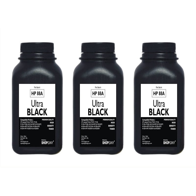 SHOPGINY Toner Refill Powder Ultra Black for HP 88A, CC388A Toner Cartridge for HP Laser Printers P1007, P1106, P1108, P1008, M1213nf MFP, M1136 MFP, M126nw MFP, M1218nfs, M128fw MFP, M128fn MFP, M226DW and M226DN (Pack of 3)